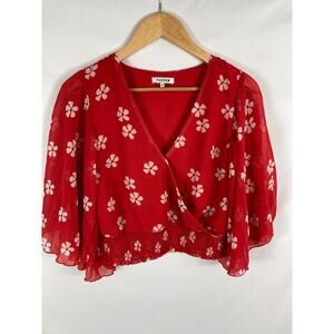 FARROW Red Floral Patterned Cropped Blouse Size Small